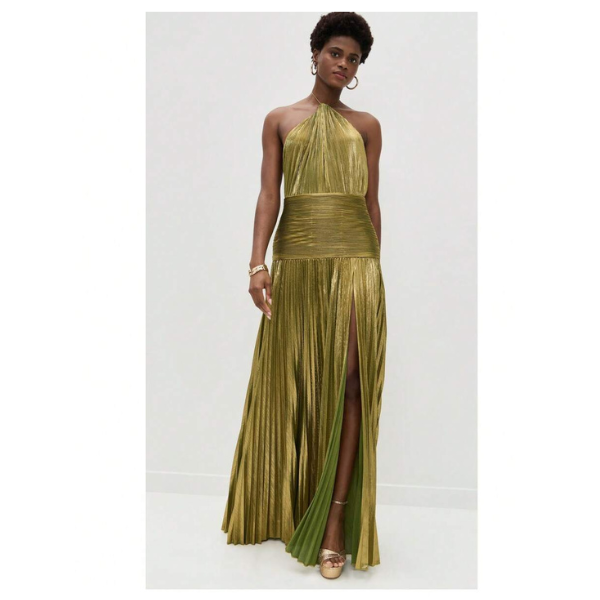 Women’s Olive Green Halter Sequin Split Midi Dress
