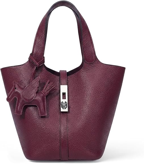 Women’s Vegan Leather Bucket Bag Top Handle Shoulder Tote with Pouch Khaki