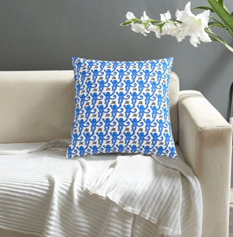 The Monkey Pillow Case in Blue