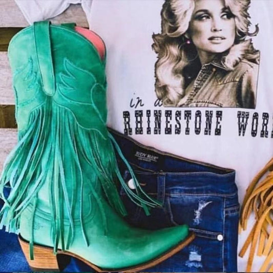 The Heart Fringe Cowboy/Cowgirl Boots in Green