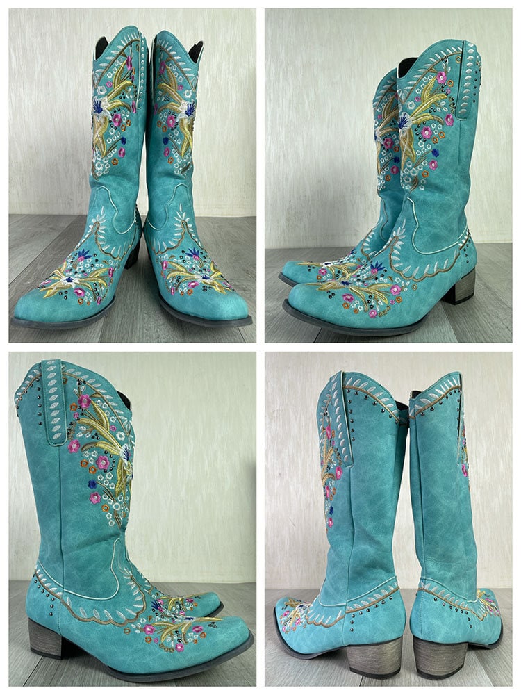 The Flower Cowboy Boots - Bright Blue