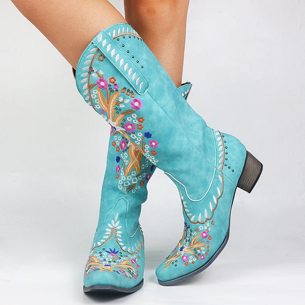 The Flower Cowboy Boots - Bright Blue