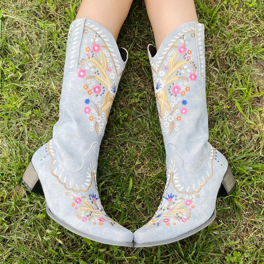 The Flower Cowboy Boots - Light Blue