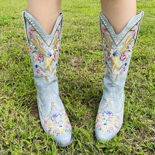 The Flower Cowboy Boots - Light Blue