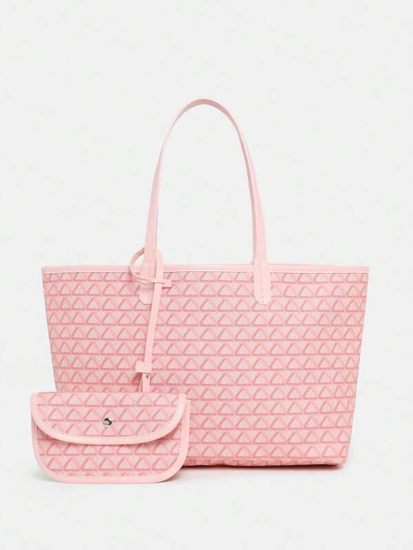 Women’s Minimalist Tote Bag Set Large Capacity Shoulder Handbag with Wallet Pink