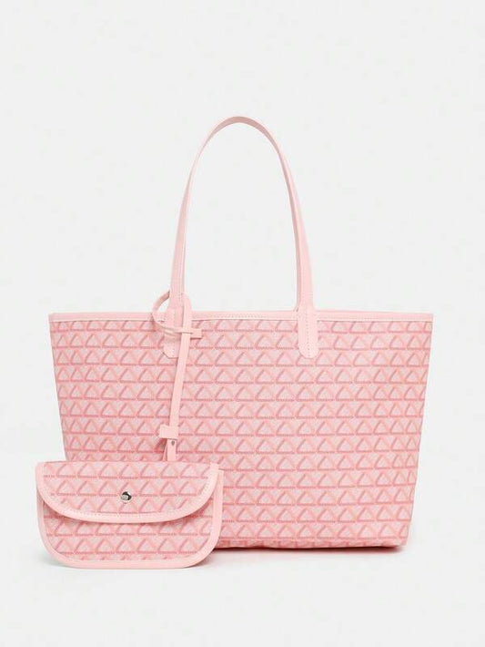Women’s Minimalist Tote Bag Set Large Capacity Shoulder Handbag with Wallet Pink