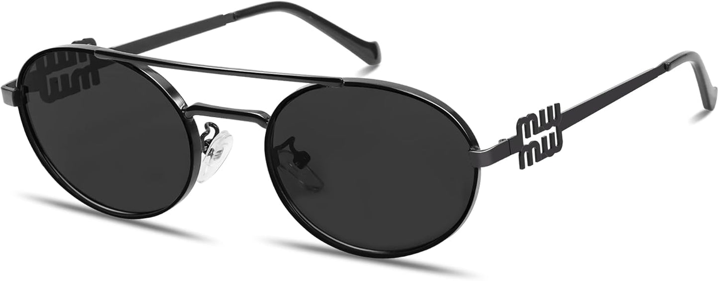 Women’s Retro Oval Sunglasses 90s Narrow Metal Frame UV400 Gradient Lens 2026 Trendy