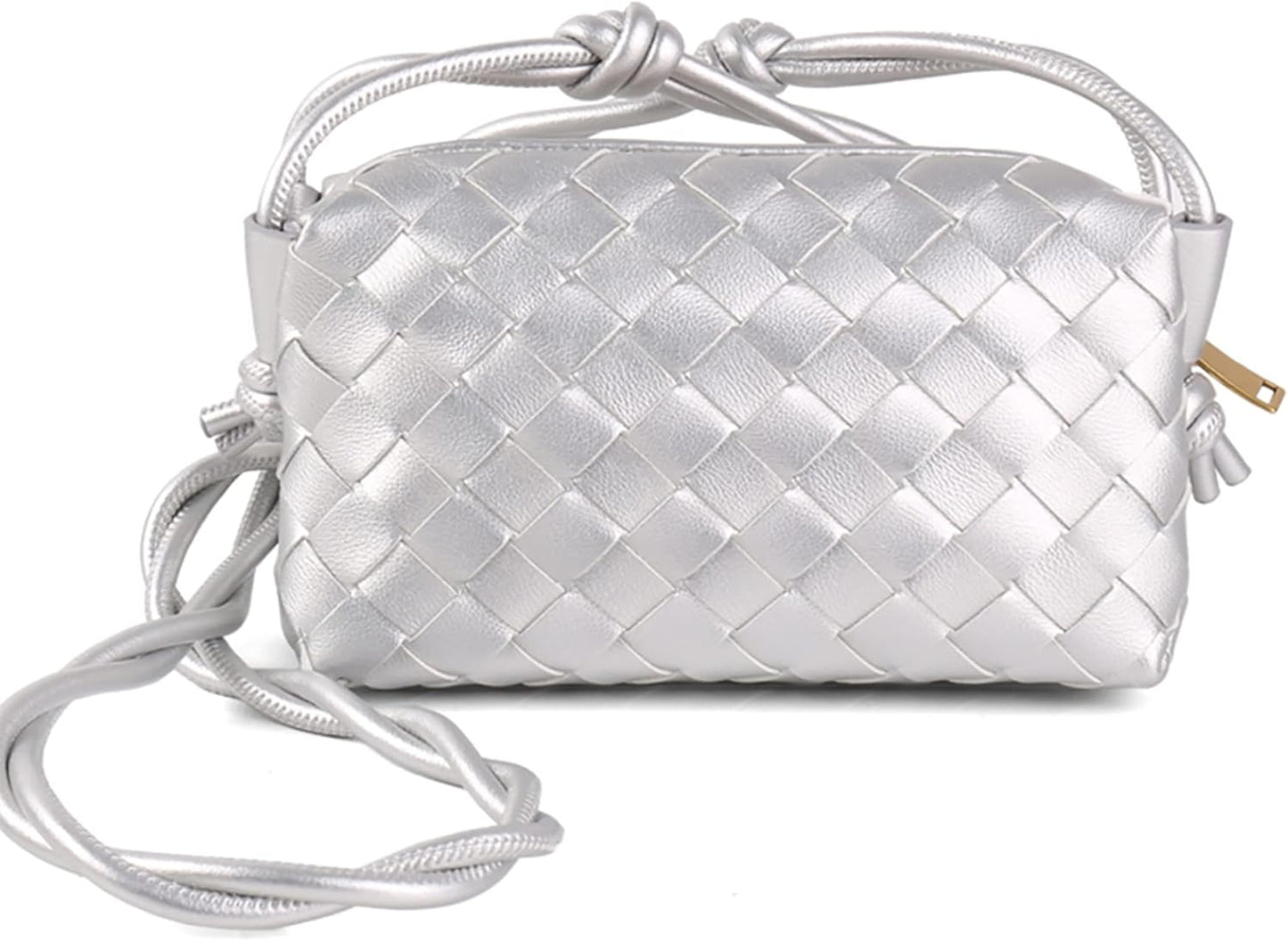 Women’s Woven Crossbody Bag Small Vegan Leather Shoulder Purse Silver spring 2026 collection