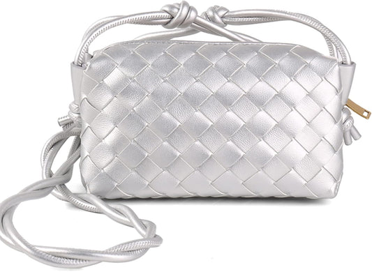 Women’s Woven Crossbody Bag Small Vegan Leather Shoulder Purse Silver spring 2026 collection