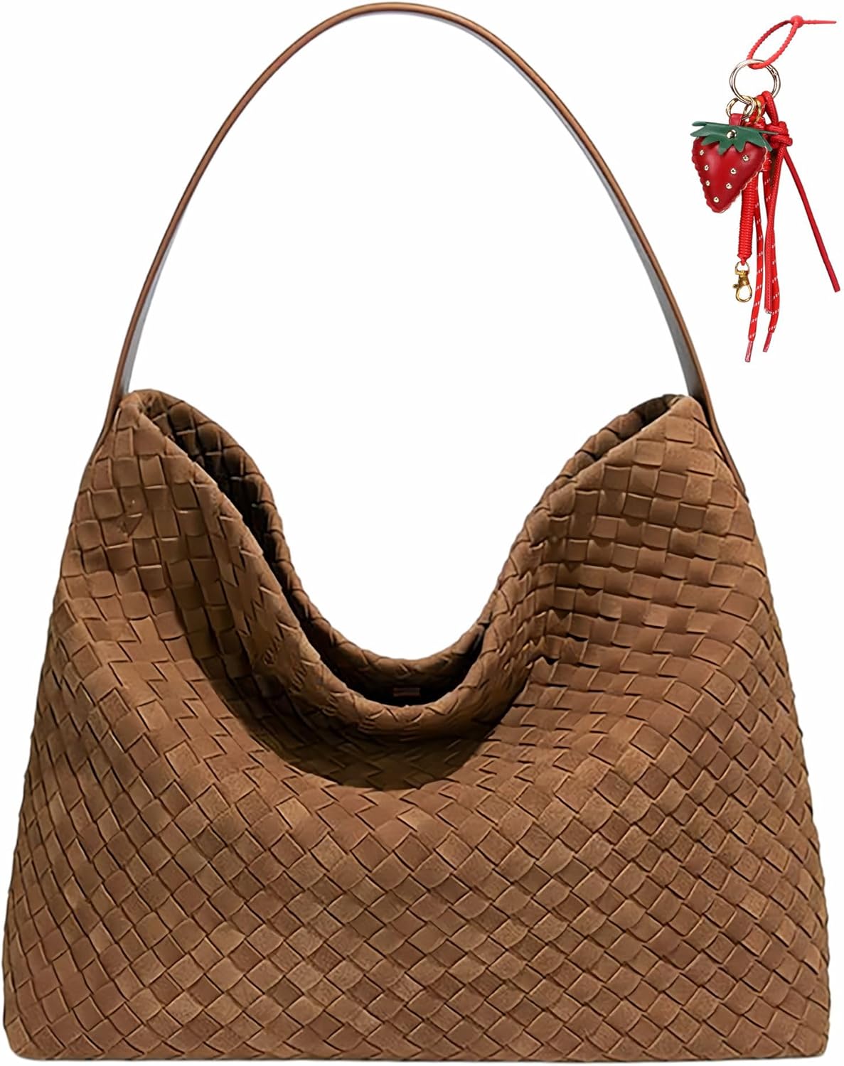 Women’s Woven Suede Hobo Shoulder Bag Slouchy Tote Crossbody Brown