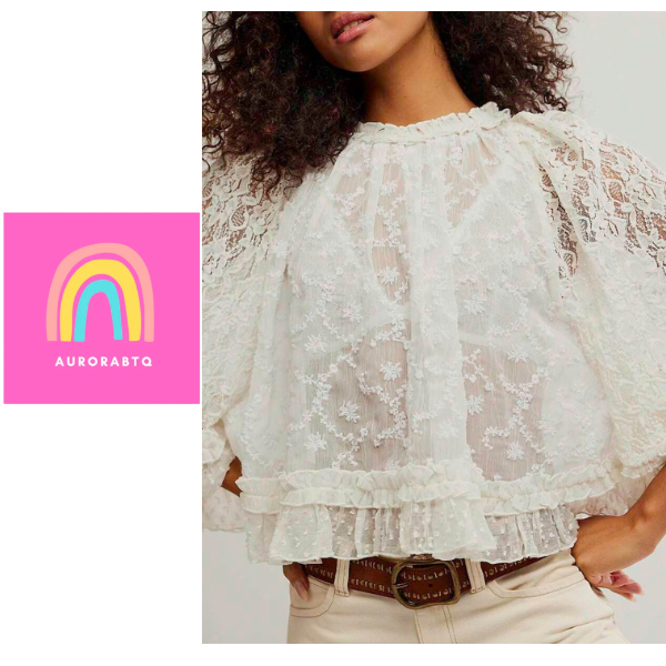 Women’s Vintage Lace Ruffle Blouse with Three Quarter Sleeve and Mesh Detail spring 2026 collection