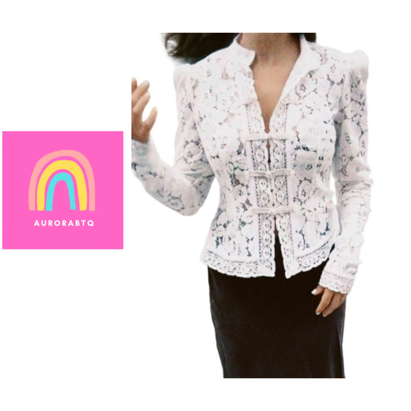 Women’s Lace Split Blouse Long Sleeve Elegant Sheer Floral Top Slim Fit spring 2026 collection