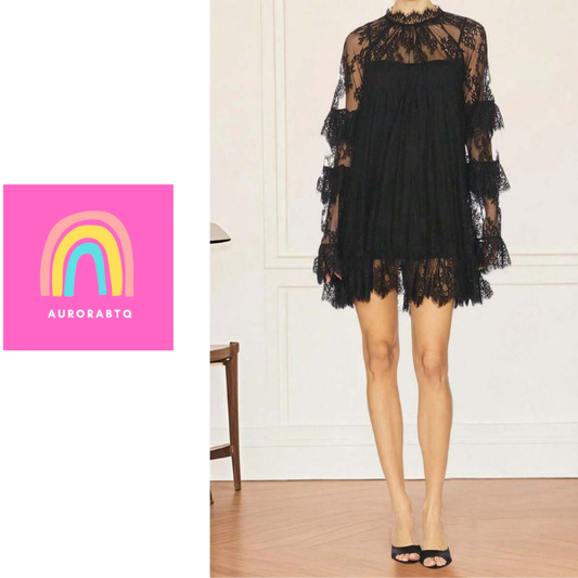 Women’s Black Lace Dress with Long Sleeves and Stand Collar spring 2026 collection