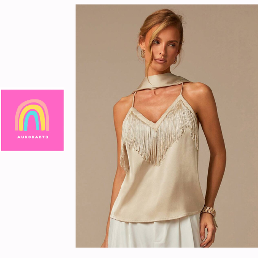 Women’s Brown Halter Fringe Cami Top