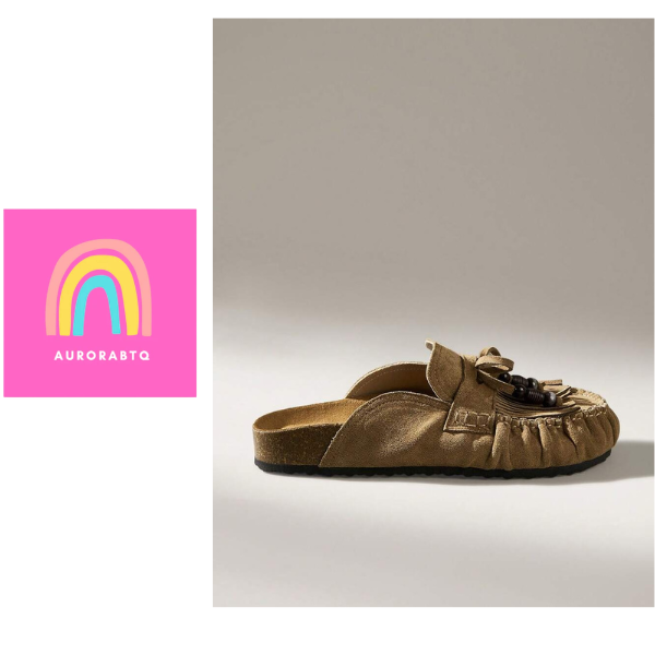 Women’s Khaki Slingback Flat Shoes Fringe Detail Slip-On Casual Sandals spring 2026 collection