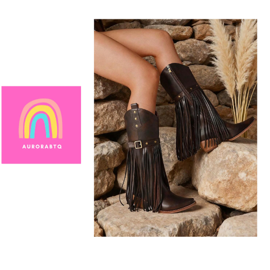 Women’s Brown Western Mid-Calf Boots Pointed Toe Chunky Heel Side Zipper spring 2026 collection