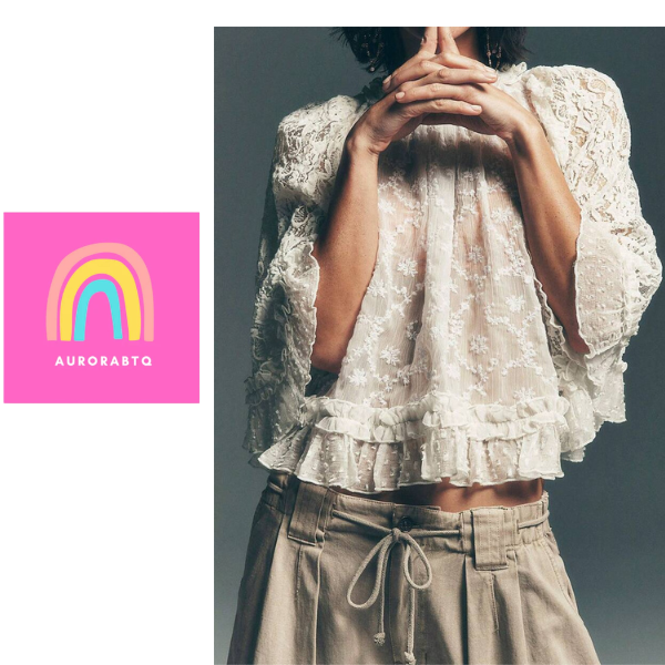 Women’s Floral Lace 3/4 Sleeve Mesh Top – Crew Neck Sheer Blouse with Eyelet Embroidery