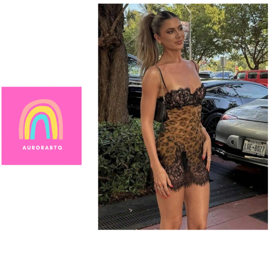 Sultry Leopard Print Lace Slip Dress – Sexy Open Back with Lace Panels