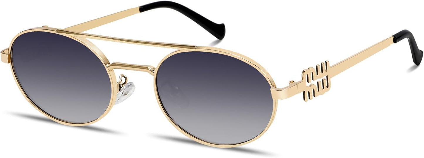 Women’s Retro Oval Sunglasses 90s Narrow Metal Frame UV400 Gradient Lens 2026 Trendy