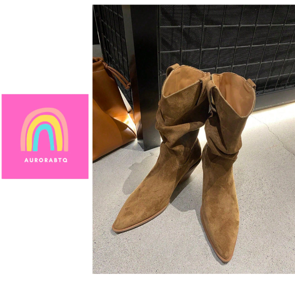 Women’s Brown WesternMid-Calf Boots Pointed Toe Chunky Heel Slip-Onspring 2026 collection