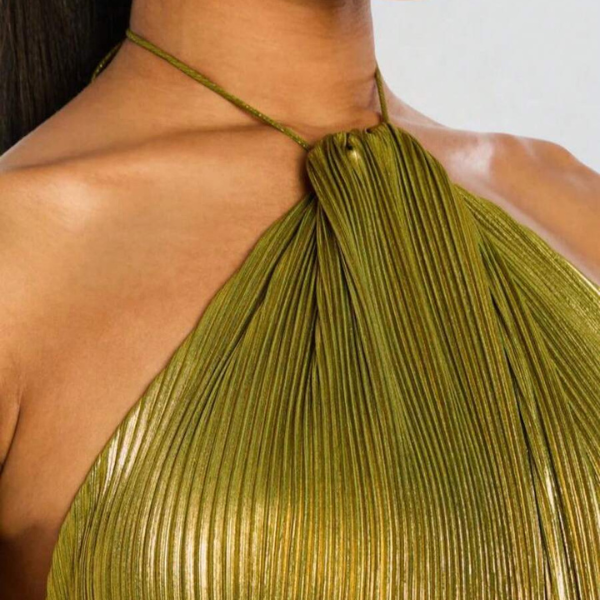 Women’s Olive Green Halter Sequin Split Midi Dress