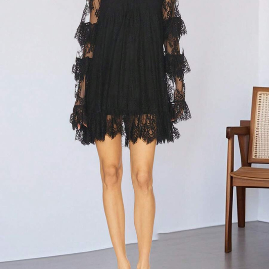 Women’s Black Lace Dress with Long Sleeves and Stand Collar spring 2026 collection