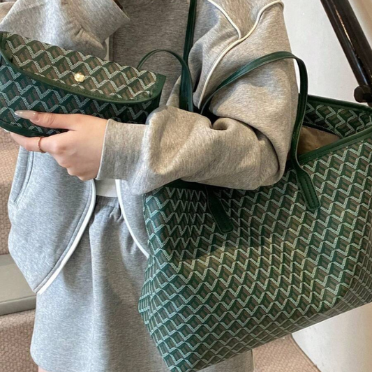 2pcs/Set Large Capacity Patchwork Tote Bags – Green Geometric Design, Ideal for Travel, Shopping, and Daily Use spring 2026 collection