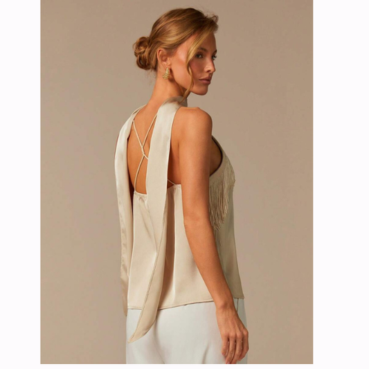 Women’s Brown Halter Fringe Cami Top
