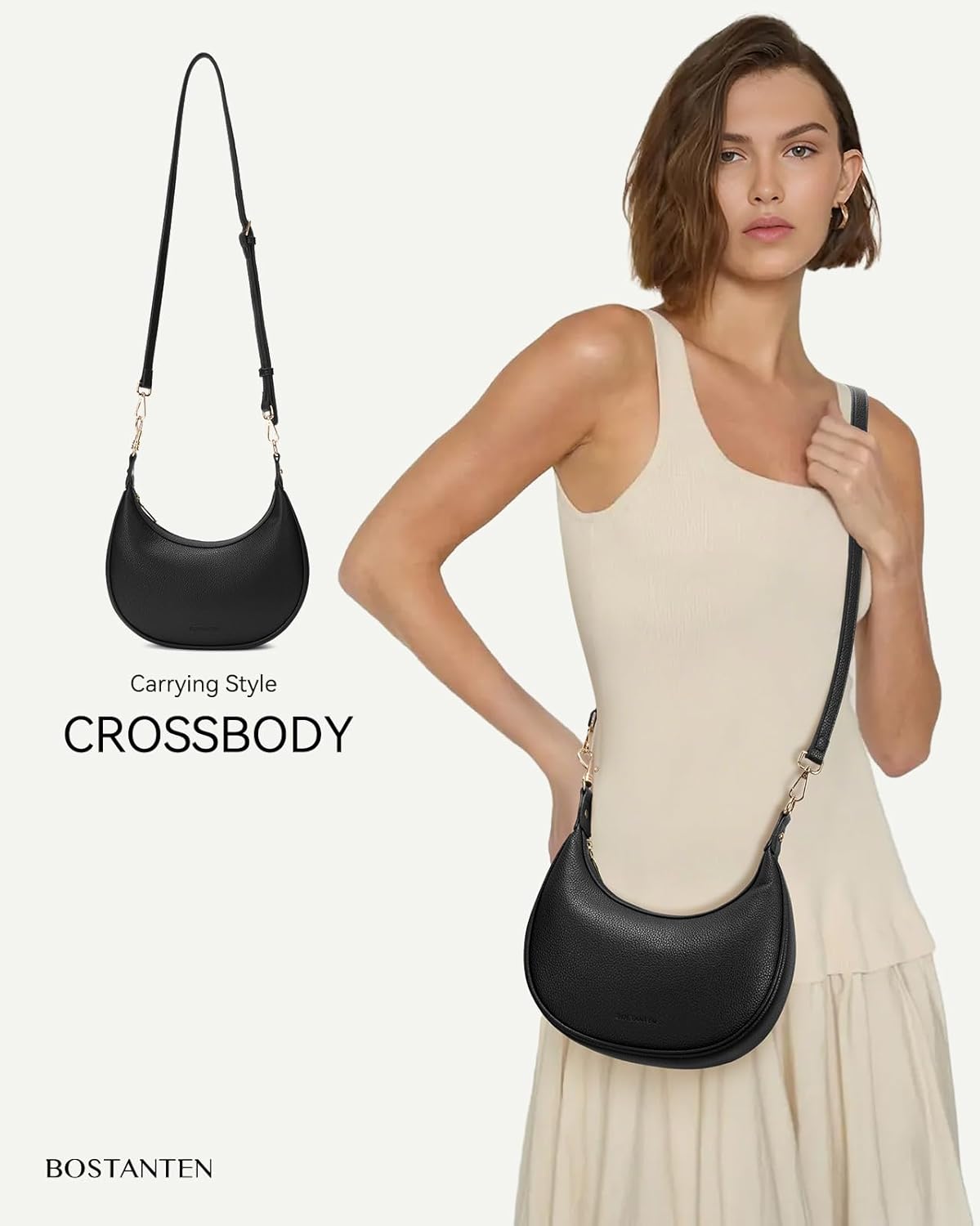Women’s Crescent Crossbody Bag Vegan Leather Shoulder Clutch Hobo Brown