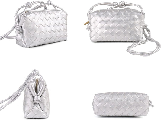 Women’s Woven Crossbody Bag Small Vegan Leather Shoulder Purse Silver spring 2026 collection