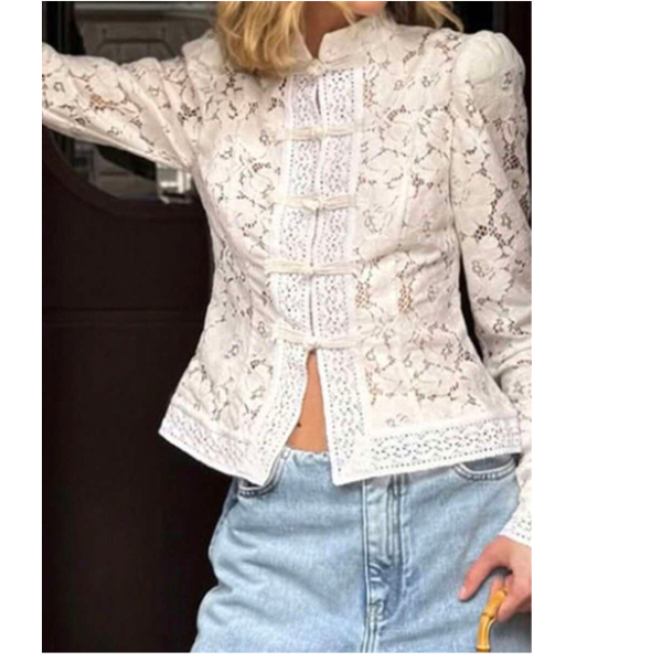 Women’s Lace Split Blouse Long Sleeve Elegant Sheer Floral Top Slim Fit spring 2026 collection
