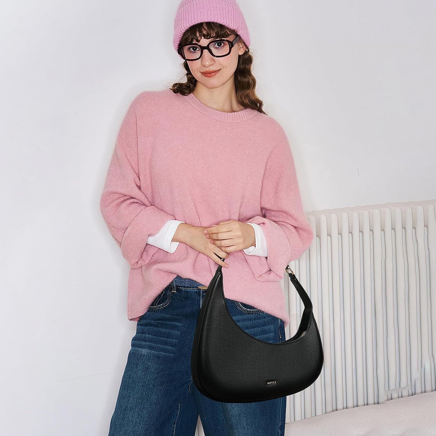 Women’s Black Hobo Shoulder Bag Vegan Leather Zipper Handbag Large Capacity spring 2026 collection