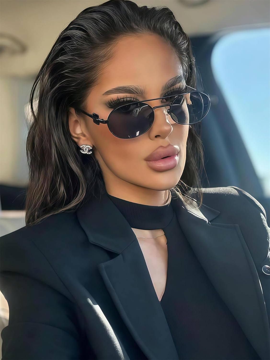 Women’s Retro Oval Sunglasses 90s Narrow Metal Frame UV400 Gradient Lens 2026 Trendy