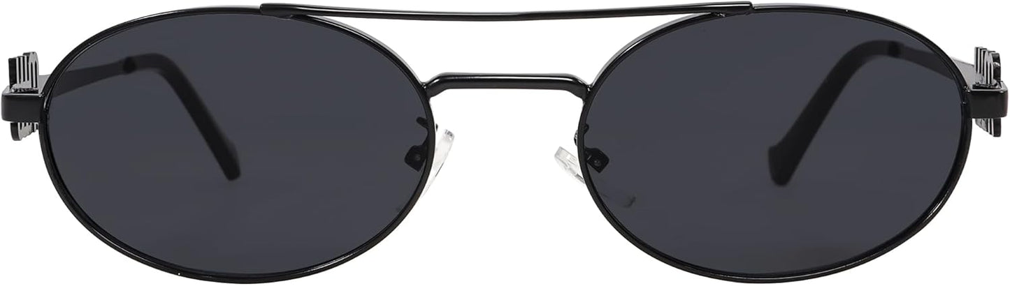 Women’s Retro Oval Sunglasses 90s Narrow Metal Frame UV400 Gradient Lens 2026 Trendy