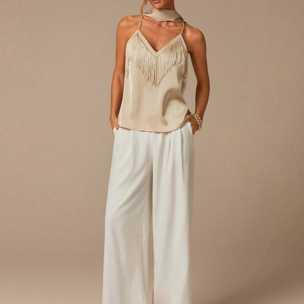 Women’s Brown Halter Fringe Cami Top