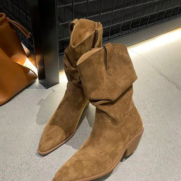 Women’s Brown WesternMid-Calf Boots Pointed Toe Chunky Heel Slip-Onspring 2026 collection