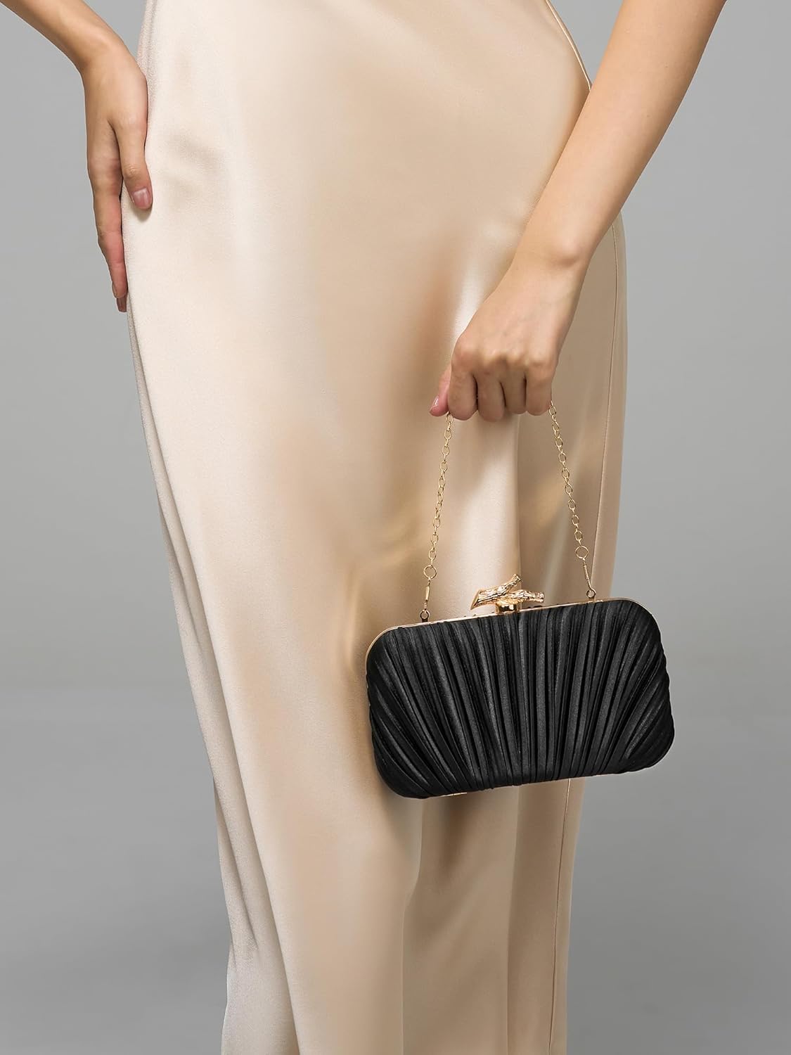 Women’s Satin Clutch Bag Ruched Evening Purse with Chain Strap Silver spring 2026 collection