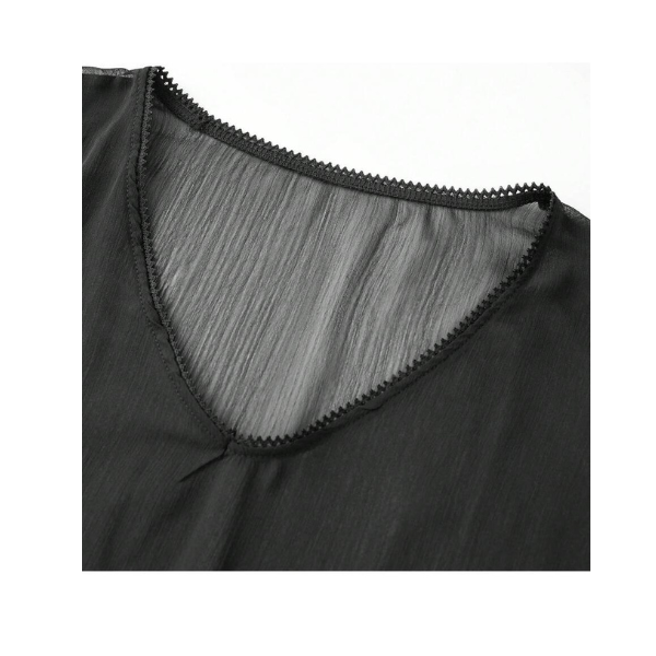Women’s Black Lace Patchwork Batwing Sleeve Top with Ruffle Hem