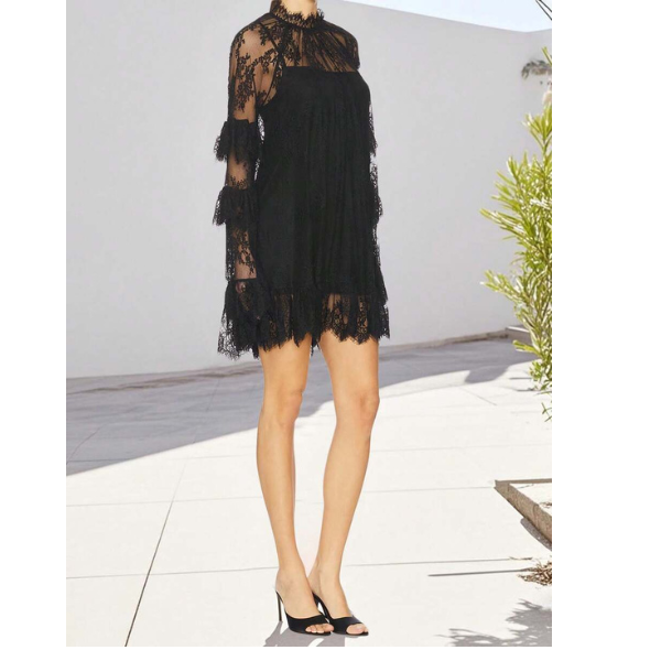 Women’s Black Lace Dress with Long Sleeves and Stand Collar spring 2026 collection