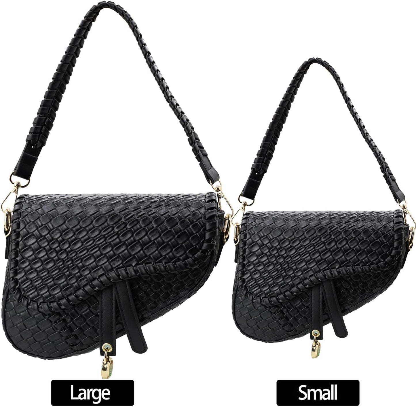 Women’s Saddle Crossbody Bag Woven Croc PU Leather Shoulder Satchel Black