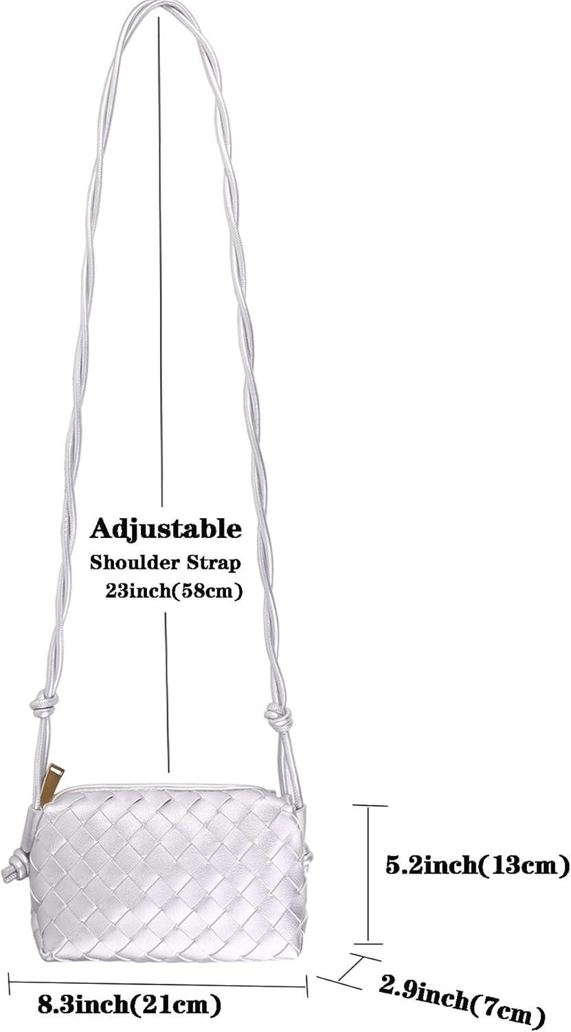 Women’s Woven Crossbody Bag Small Vegan Leather Shoulder Purse Silver spring 2026 collection