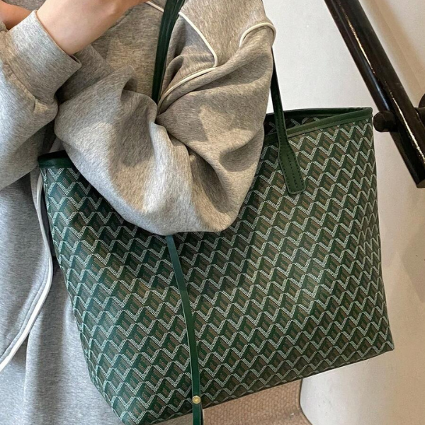2pcs/Set Large Capacity Patchwork Tote Bags – Green Geometric Design, Ideal for Travel, Shopping, and Daily Use spring 2026 collection