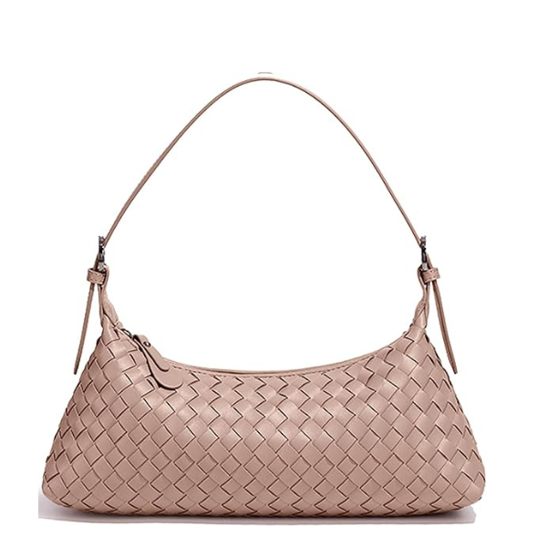 Women’s Woven Crossbody Shoulder Bag Small Faux Leather Hobo Purse Apricot
