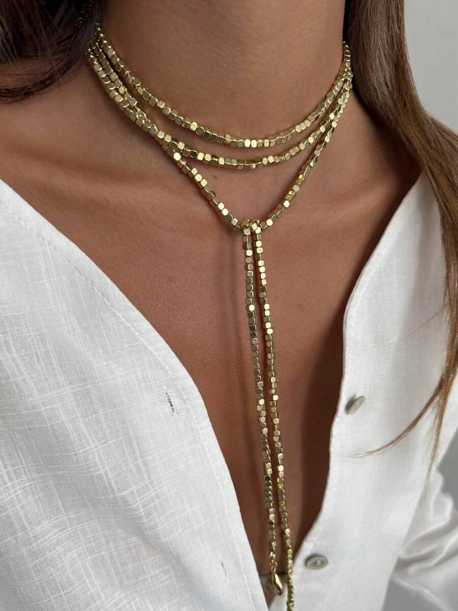 Women’s Long Tassel Necklace CZ Faux Pearl Beaded Pendant Gold spring 2026 collection