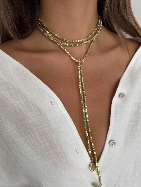 Women’s Long Tassel Necklace CZ Faux Pearl Beaded Pendant Gold spring 2026 collection