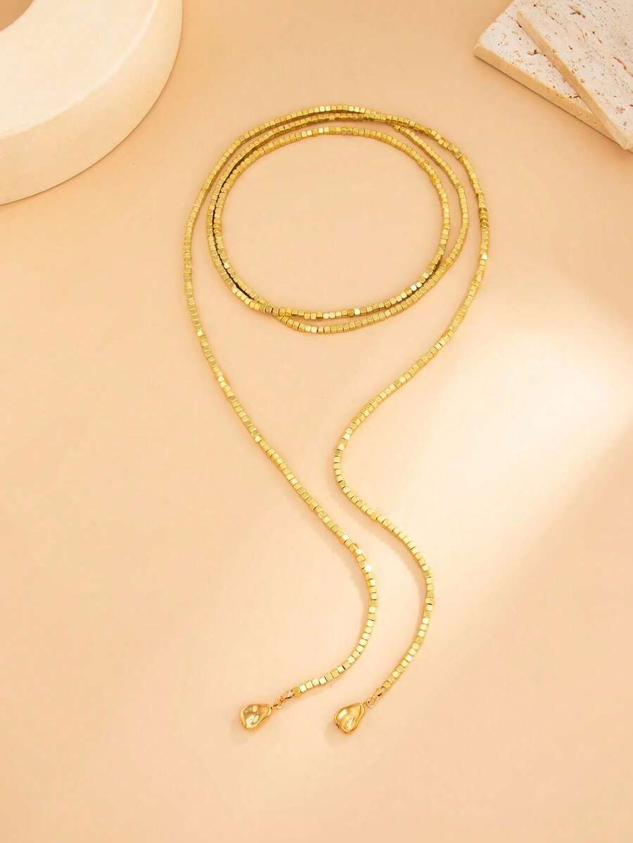 Women’s Long Tassel Necklace CZ Faux Pearl Beaded Pendant Gold spring 2026 collection