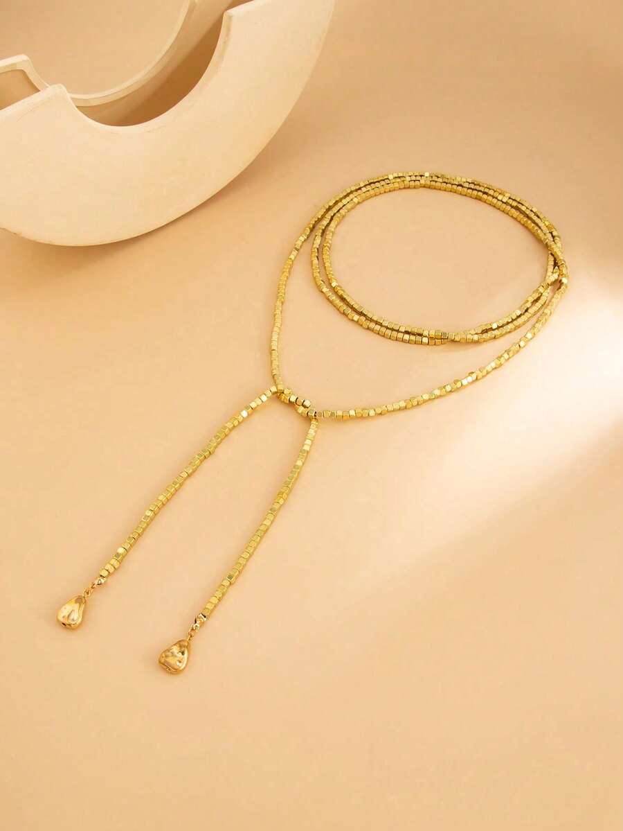 Women’s Long Tassel Necklace CZ Faux Pearl Beaded Pendant Gold spring 2026 collection