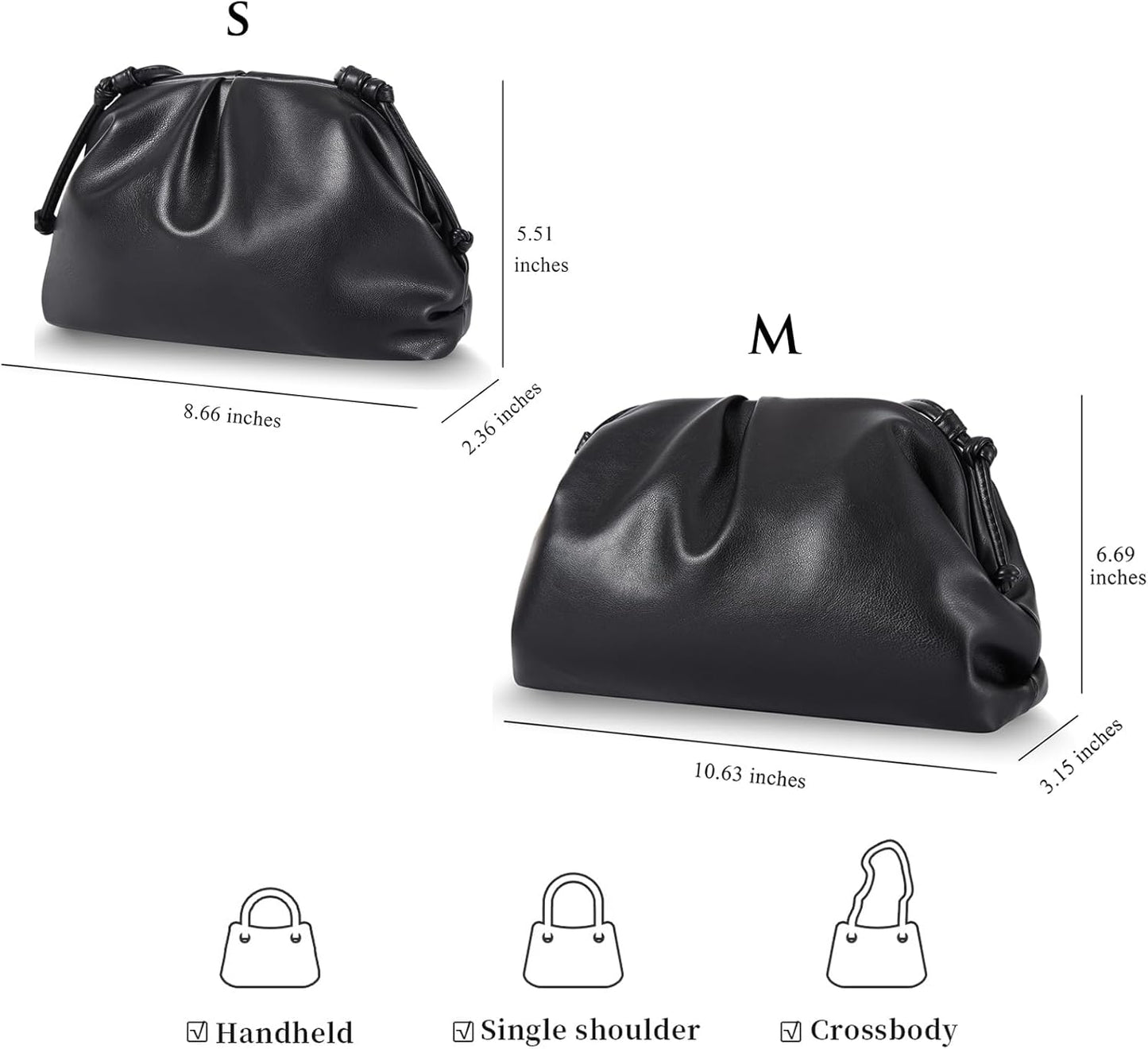 Women’s Pleated Cloud Clutch Bag Vegan Leather Soft Dumpling Purse Light