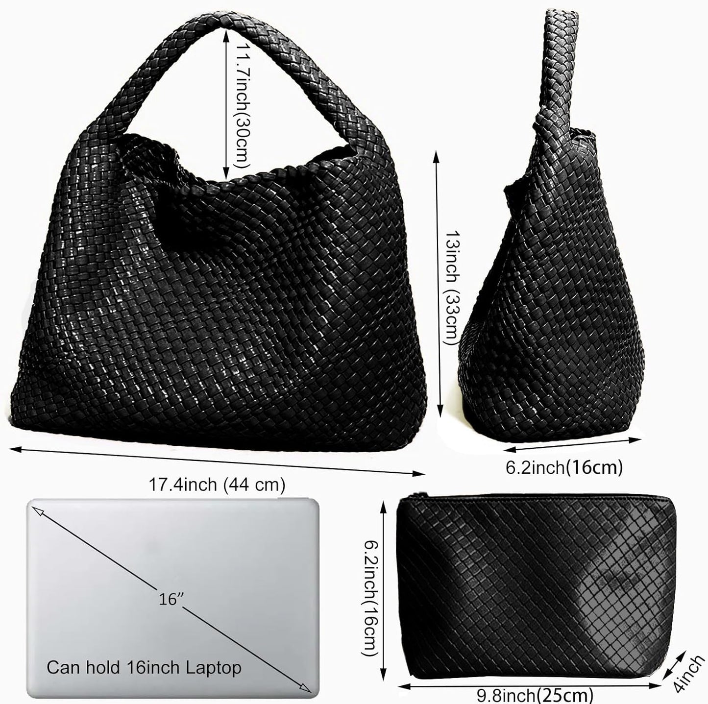 Women’s Woven Tote Bag with Pouch Large Capacity Hobo Shoulder Bag Silver spring 2026 collection