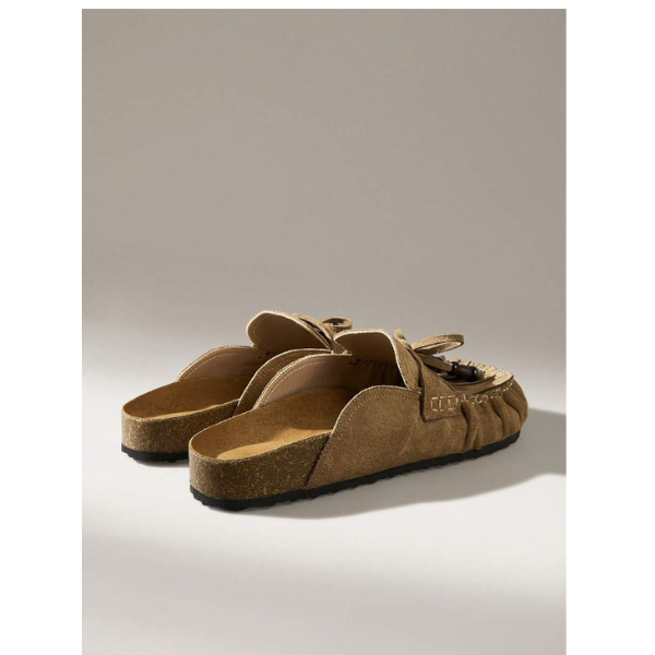 Women’s Khaki Slingback Flat Shoes Fringe Detail Slip-On Casual Sandals spring 2026 collection